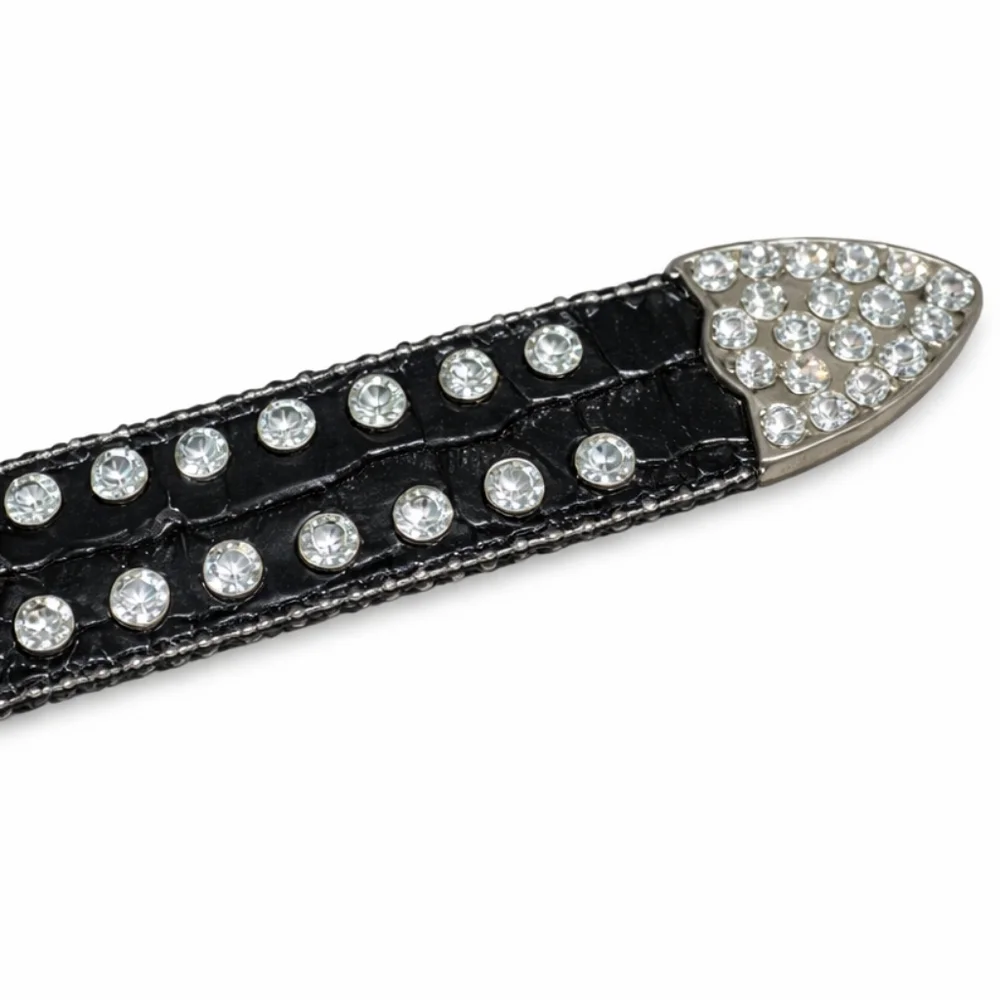 Large Nocona Black Leather Rhinestone Cross Belt | Western Bling | Size 35"-39" - Picture 4 of 6